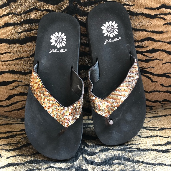 Yellow Box Shoes - Gold Bronze Silver Yellow Box Flip Flops Size 9